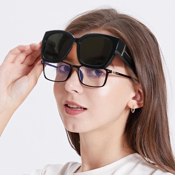 🆕 Women Black Trendy Polarized Sunglasses Oversized Fit Over Driving Protection - Picture 2 of 5